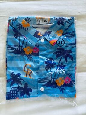 Colorado Rockies Logo Blue Tropical Hawaiian Button-Up Shirt XL, NEW!